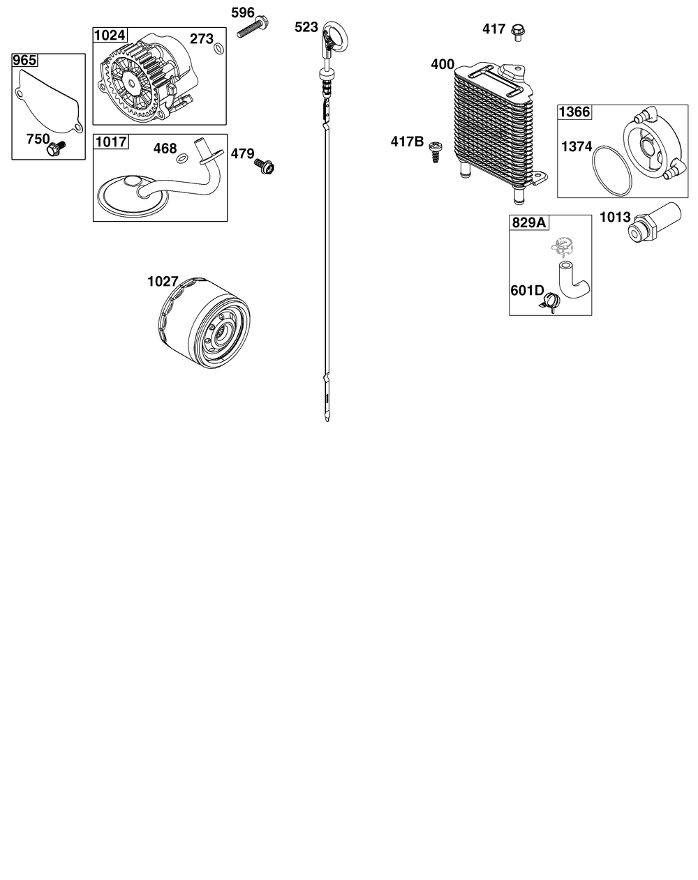 Lubrication Group Diagram and Parts List for 613477-0255-J1 400000 - 699999 Briggs and Stratton Engine